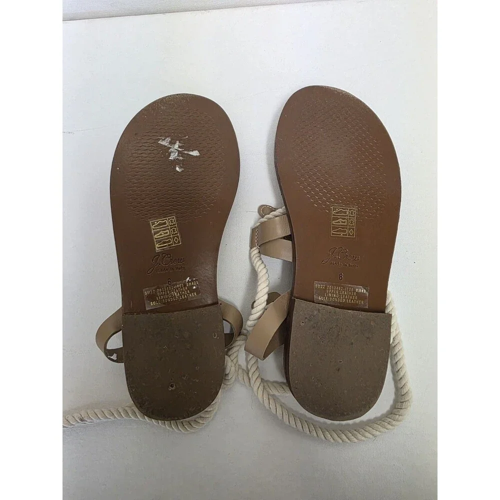 J.Crew Women’s Strappy Rope Tie Leather Sandals Beige/Brown US 6